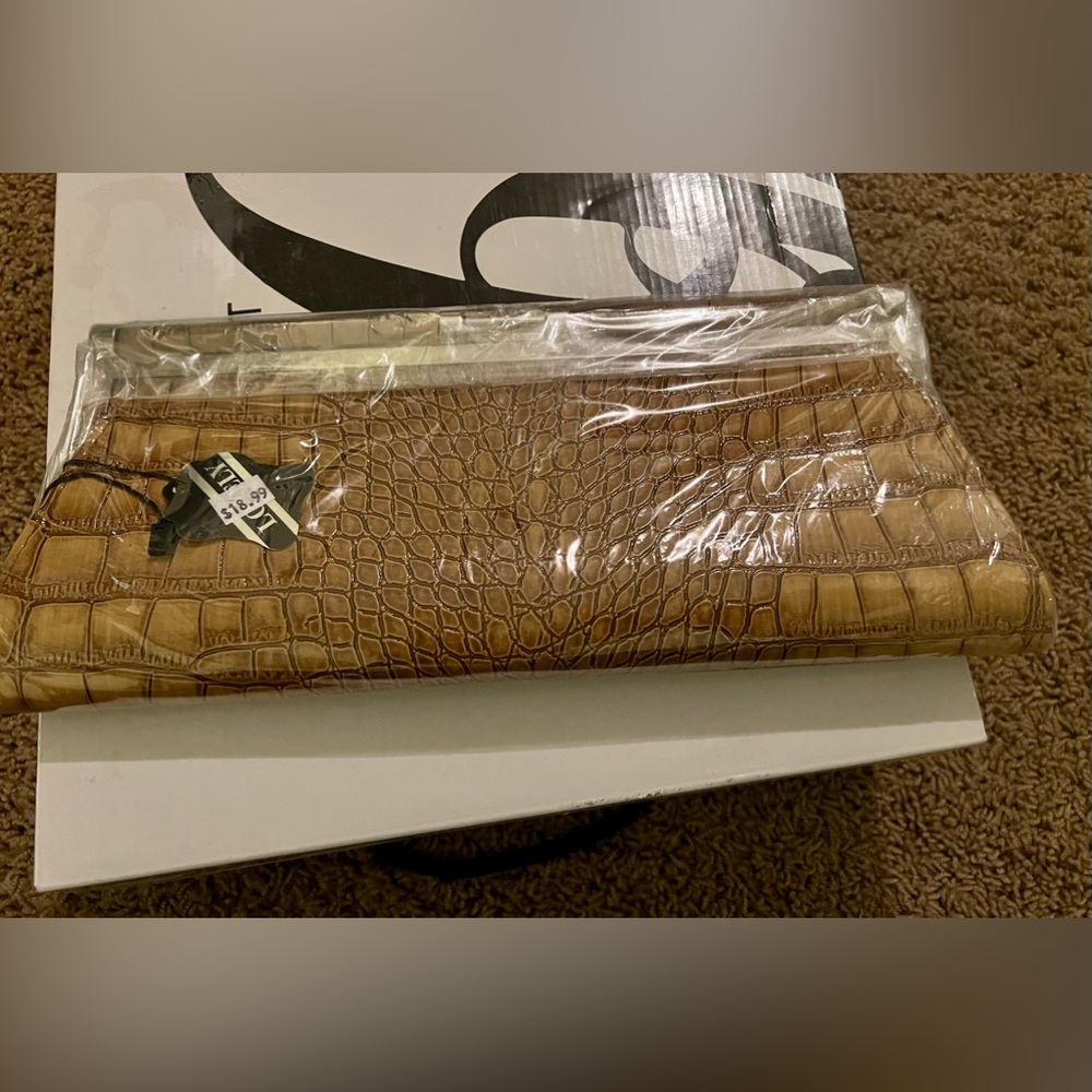 Faux Snake Skin Light Brown Clutch Purse
